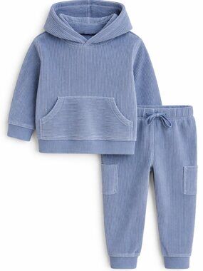 NWT Carter’s Baby Boy 2 Piece Velour Feel Hoodie Set 12 Months Blue Cozy Outfit